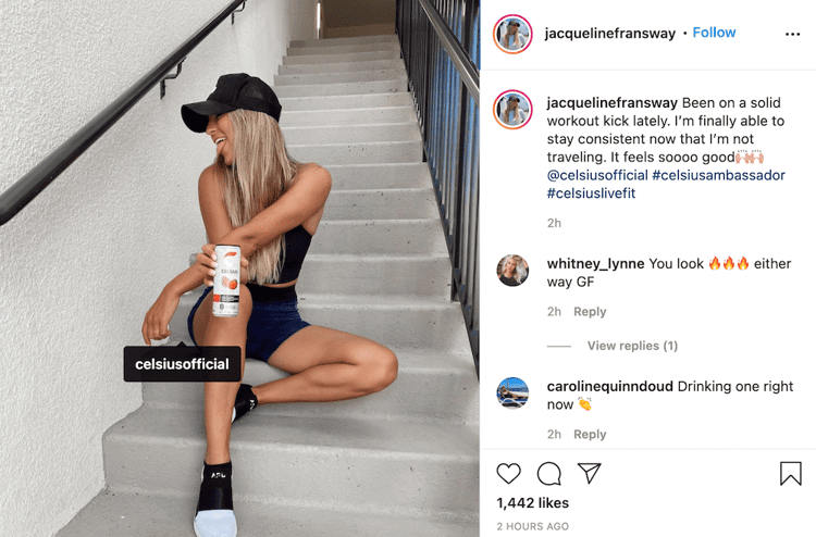 Celsius energy drink ambassador's user-generated content from Instagram