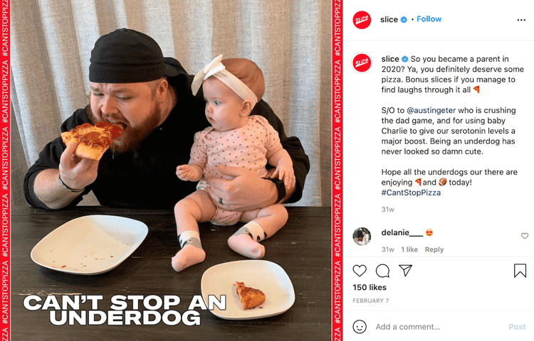 Repost of UGC on Slice Instagram page