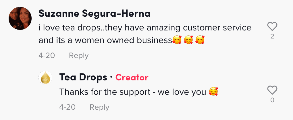 Tea Drops TikTok comment