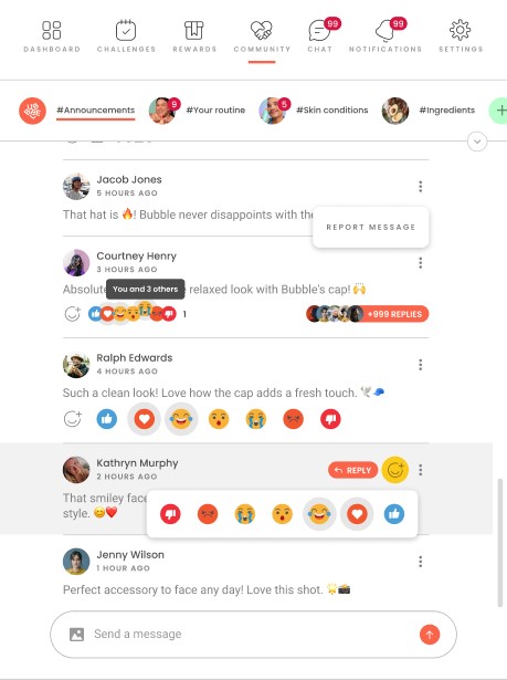 Reaction picker feature community plaftorm SocialLadder